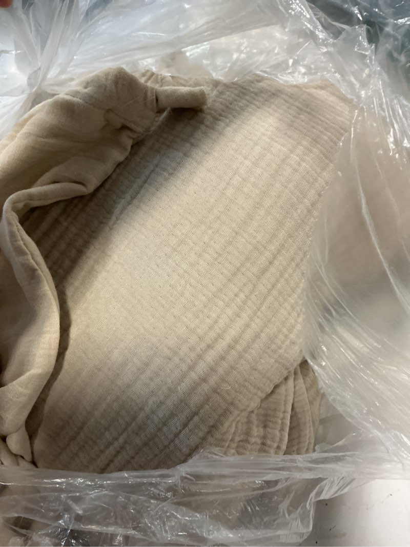 Condition photo showing As Is for organic cotton gauze duvet cover set, king/cal king, dune