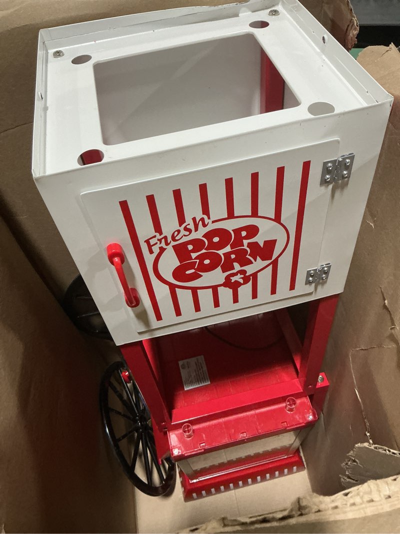 Condition photo showing Good Condition for (Similar to) Vintage Popcorn Machine Cart with One-Touch Operation & Heated Warming Deck- Theater Style Popper for Home Movie Nights, Parties & Commercial Use, 10oz Stainless Steel Kettle Makes 40 Cups, Red Red 10 Oz