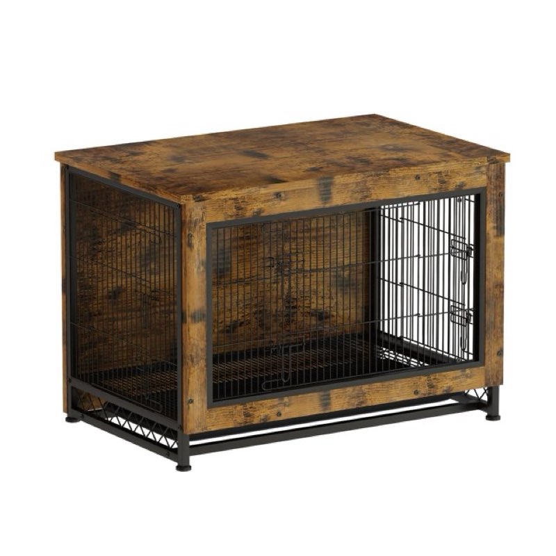 AWQM Dog Crate Furniture, 3 Door Dog Kennel, Wooden Pet Furniture with Pull-Out Tray, Wooden Dog Cage for Small to Large Dog, 38.6" L x 25.6" W x 26.8" H, Brown
