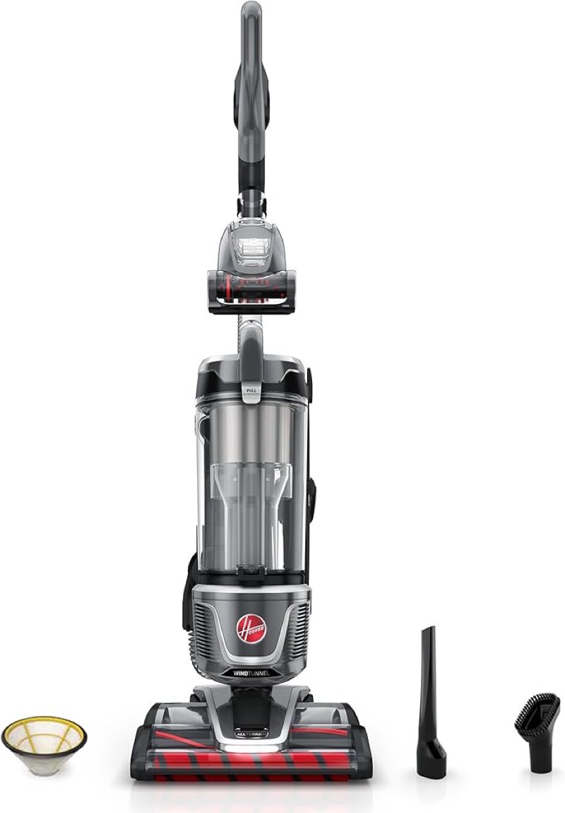 Hoover WindTunnel All-Terrain Dual Brush Roll Bagless Vacuum Cleaner, Corded Upright Vacuum, HEPA Media Filtration, Headlights, Swivel Steering, Corded Vacuum Cleaners for Home Use