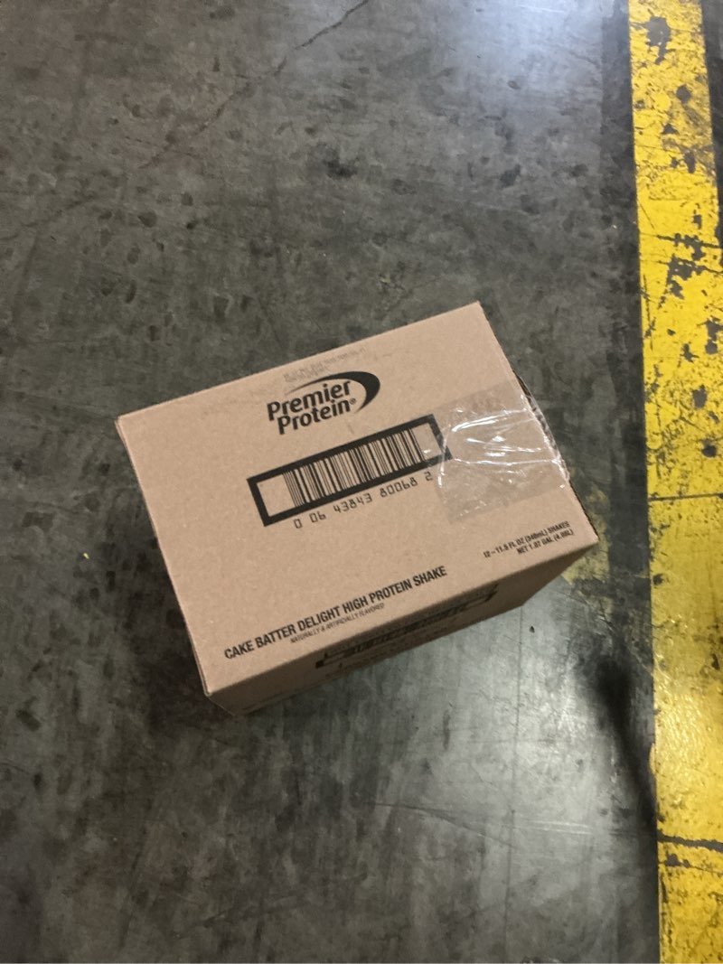 Condition photo showing Good Condition for (best by 22/may/2026)premier protein shake, cake batter, 30g protein, no added sugar, 24 vitamins & minerals to support immune health, 11.5 fl oz, 12 pack (packaging may vary) cake batter 11.5 fl oz (pack of 12)