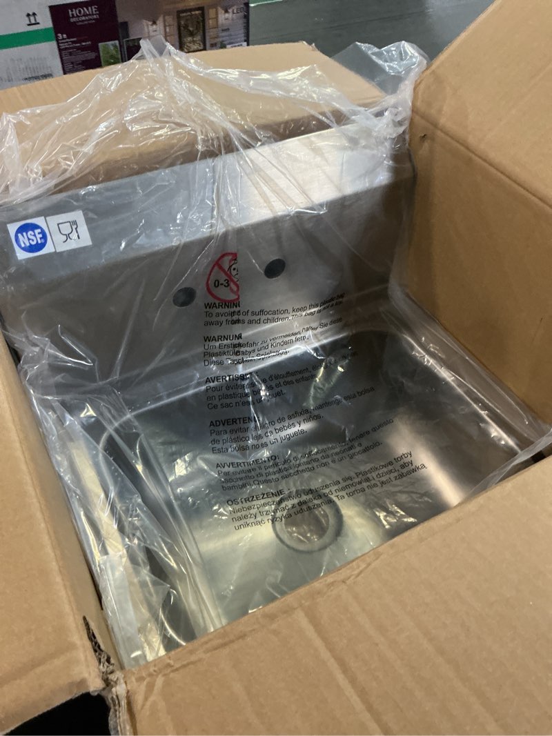 Condition photo showing Good Condition for WILPREP Hand Sink Commercial Stainless Steel Sink for Washing, NSF Utility Sink with Gooseneck Faucet, Wall Mount Kitchen Sink for Restaurant Bar RV Bathroom Laundry Room (17 x 15 Inches) No Sidesplash