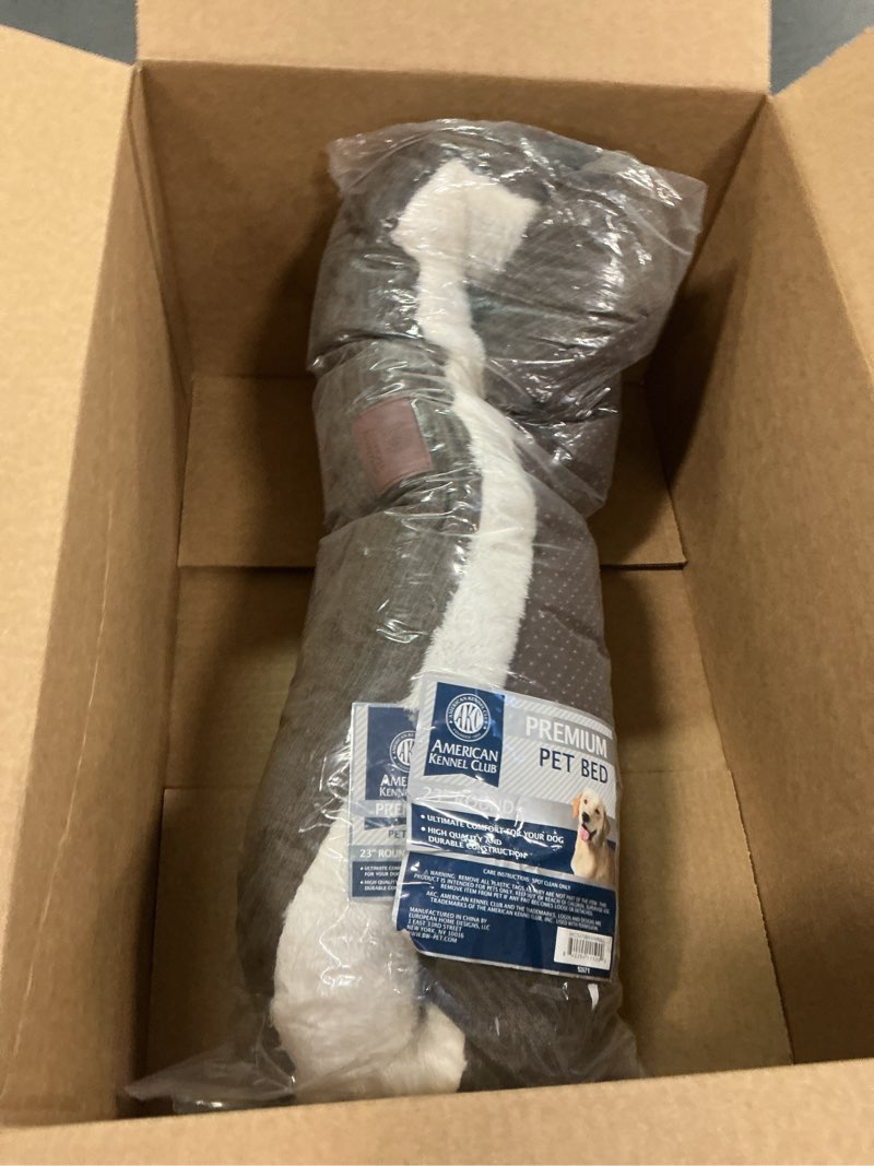 Condition photo showing As Is for American Kennel Club 23" Mason Fabric Round Pet Bed - Stylish Washable Dog Bed with Non-Slip Bottom, Plush Sleeping Surface - for Cats, Small Breeds Brown SM - 23"