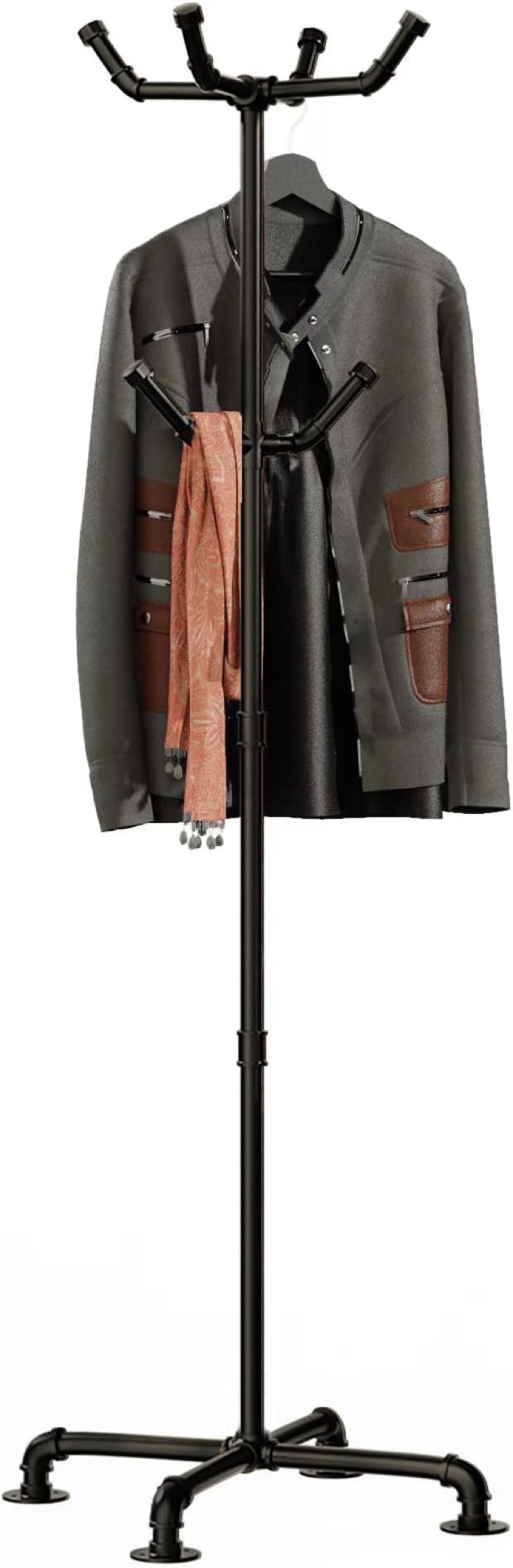 kertnic metal coat rack freestanding 16 hooks, entry-way coat racks stand with natural marble base hall tree, easy assembly for coat tree hats hanger holder for purse, scarf rack, jacket (black)