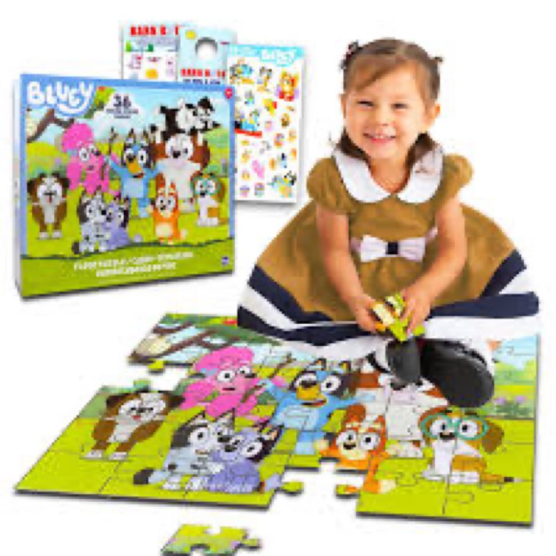 Bluey Floor Puzzle for Kids Set - Bundle with 36 Piece Floor Puzzle for Boys, Girls Plus Stickers, M