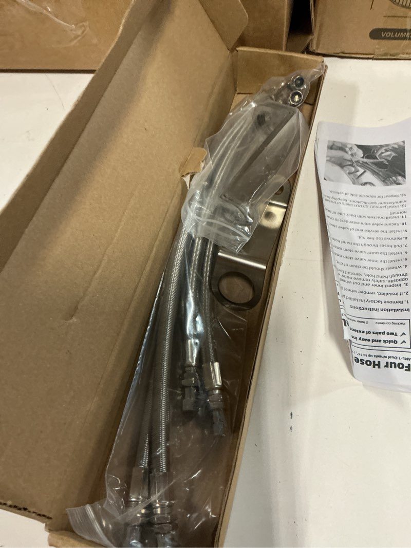 Condition photo showing Good Condition for double tires air inflation kit, tire valve extension, valve stem extenders, valve stem extension, easy connecting to tire valves and equipment and extended inflator tube for easy tire checking