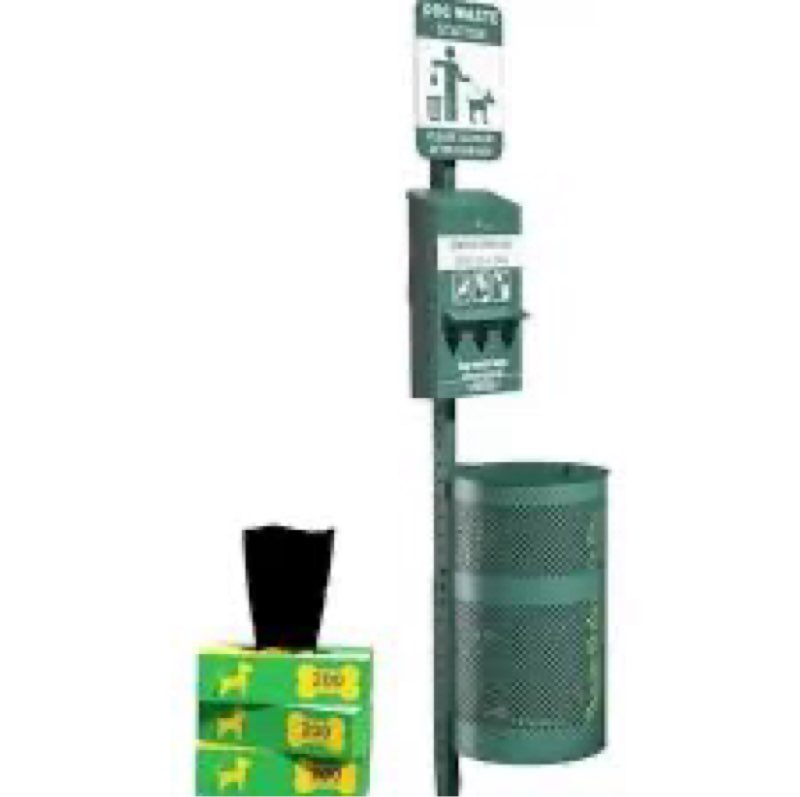 Sturdy Essentials Complete Premium Steel Dog Waste Station with Bag Dispenser, Trash Receptacle, Wea