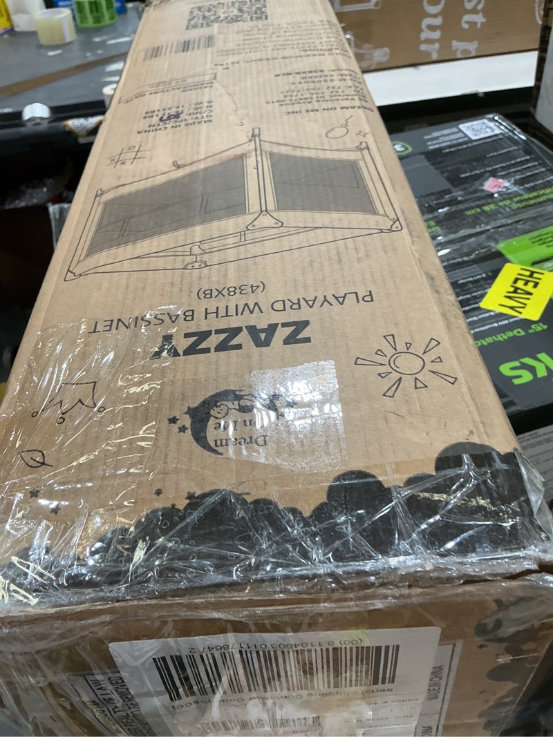Condition photo showing As Is for dream on me zazzy portable playard with bassinet in black, lightweight packable and easy setup baby playard with mattress and travel bag