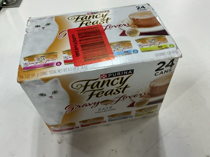 Condition photo showing New/Like New for (bbd 11/2027)  purina fancy feast gravy lovers variety pack feast pate in wet cat food gravy - (pack of 1) 4.5 lb. boxes