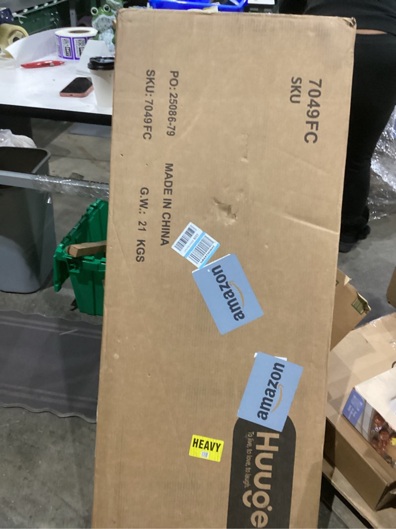 Condition photo showing As Is for Huuger 63 Inch L Shaped Desk with Fabric Drawers, Computer Office Desk with Power Outlets and USB-C Port, Corner Desk with Storage Shelves, for Gaming Work Study Home Office, Reversible, Rustic Brown 63 inch Rustic Brown