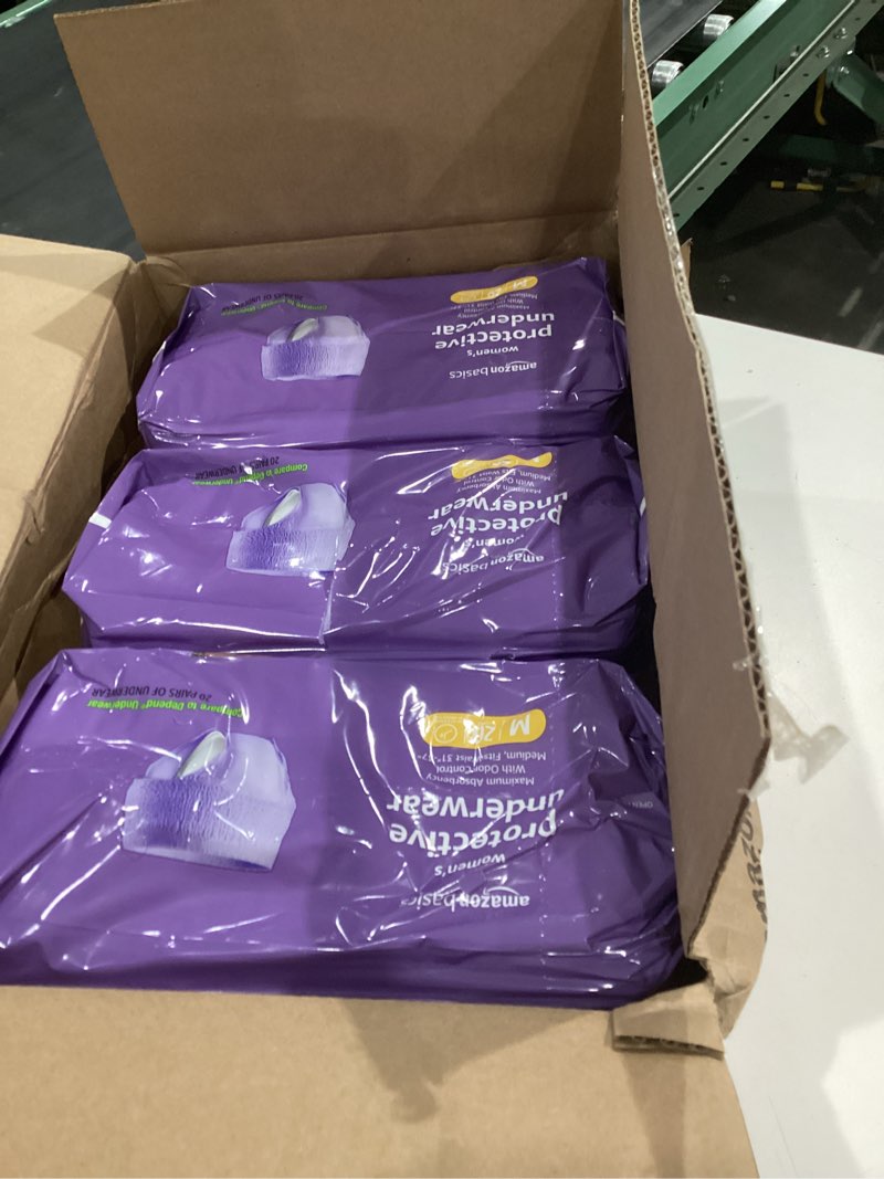Condition photo showing New/Like New for Amazon Basics Incontinence Underwear for Women, Protective, Disposable, Postpartum, Maximum Absorbency, Medium, Lavender, 60 Count (3 Packs of 20) Medium 60.0