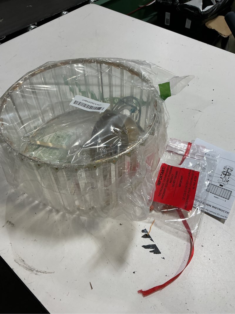 Condition photo showing As Is for chandelier lamp shade features a cylindrical design with gold-toned metal and crystal accents