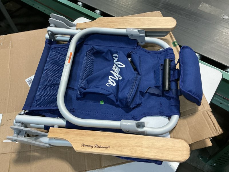Condition photo showing Good Condition for Tommy Bahama Kid's 5-Position Lay Flat Backpack Folding Beach Chair, Solid Navy Wavy Marlin