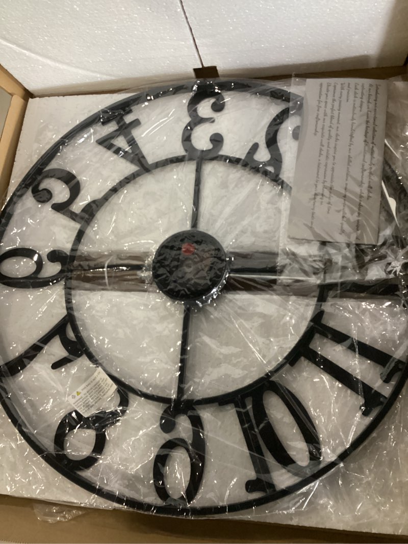 Condition photo showing New/Like New for leike large wall clocks,silent,non ticking,battery operated big retro round modern metal wall clock for living room, bedroom,dinning room,farmhouse,office,home decor-20 inch(black-arabic number) 20 in black metal-arabic number
