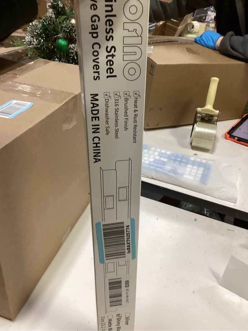 Condition photo showing New/Like New for Stove Gap Covers 316 Stainless Steel Stove Gap Filler Oven Side Gap Filler Between Stove and Counter Slide in Range Trim Kit for Kitchen 2 Pack(23.2” Shiny Black) 23.2" Shiny Black