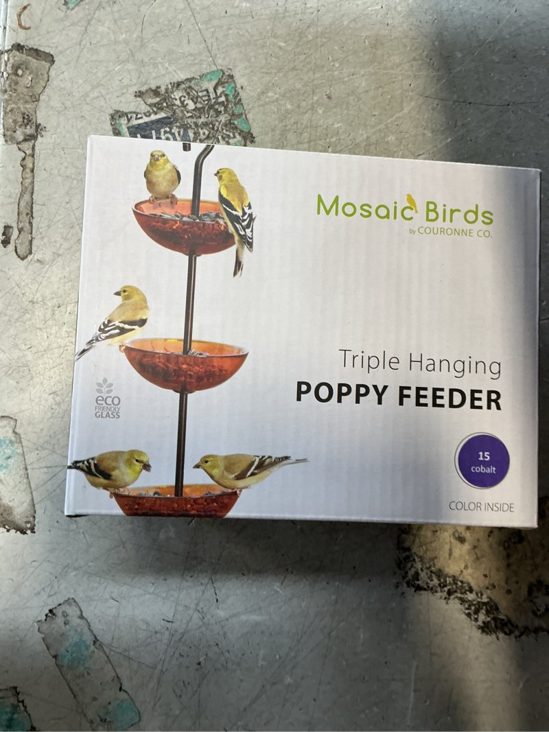 Condition photo showing New/Like New for Couronne - Mosaic Birds Triple Hanging Poppy Feeder - Clear