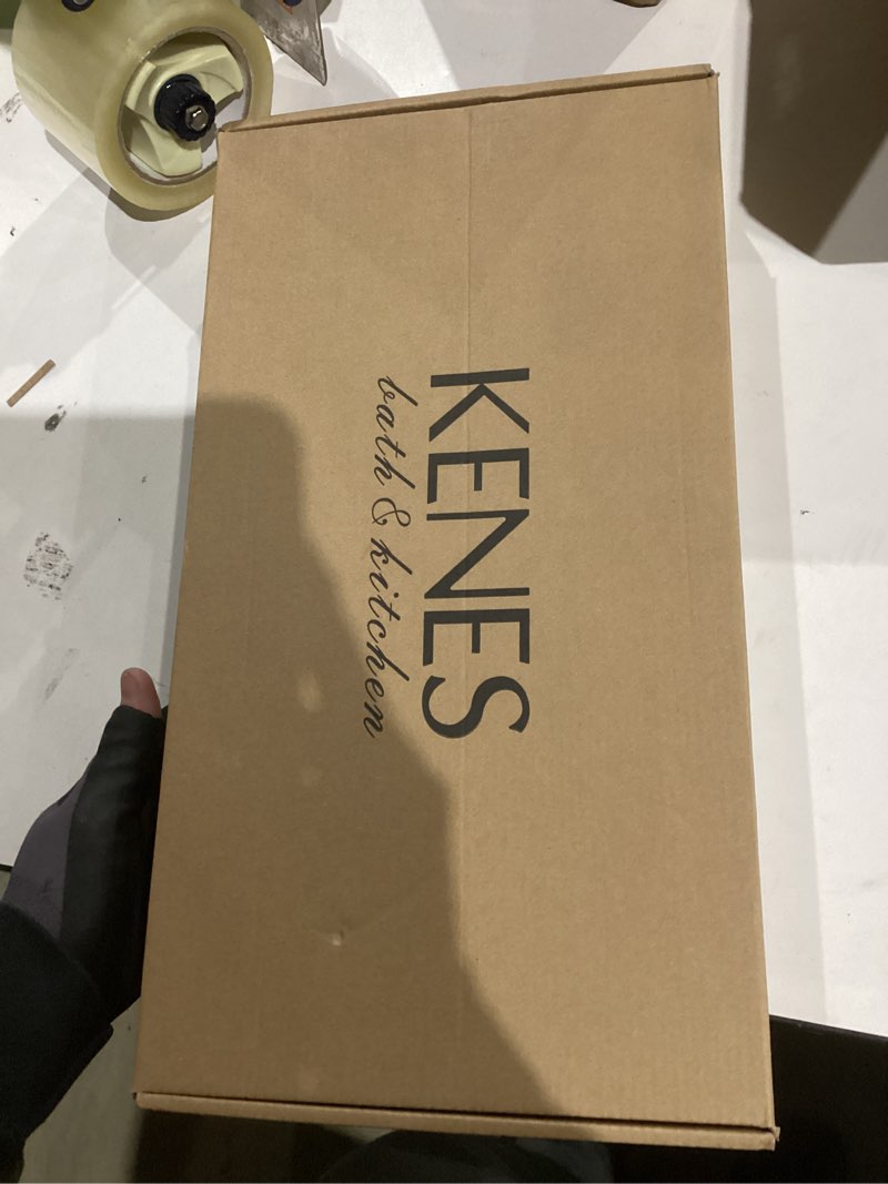 Condition photo showing New/Like New for KENES Brushed Gold Tall Bathroom Faucet, Single Handle Vessel Sink Faucet Single Hole, Modern Bathroom Vanity Faucet with Pop Up Drain and Supply Lines, KE-9005C-4 Tall Brushed Gold