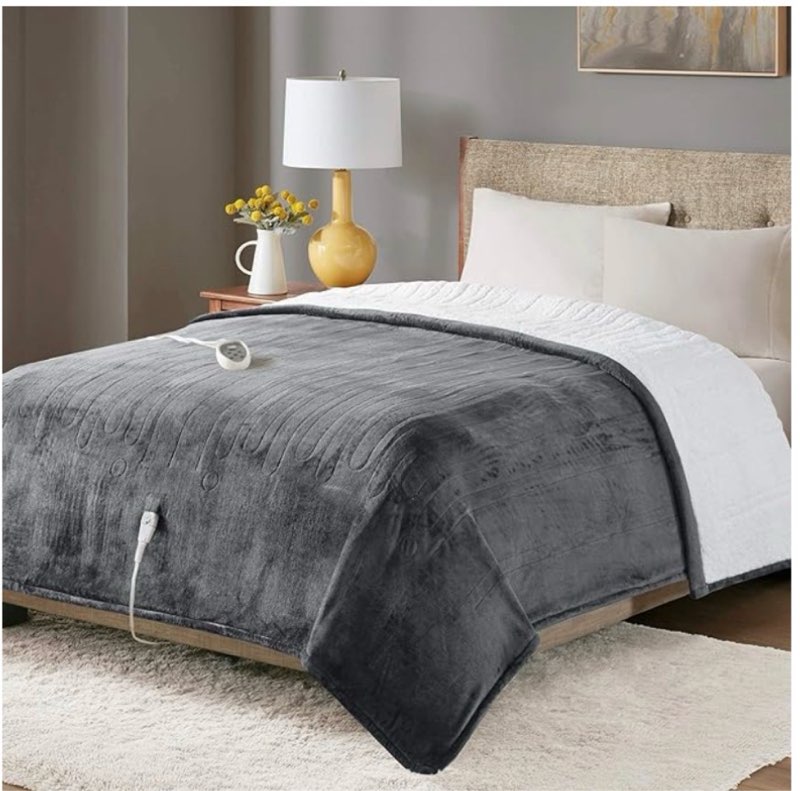  Degrees of Comfort Sherpa Plush Heated Blanket, Full Size Bed Electric Blankets with 6 Heat Settings Controller | 1-10 Hour Auto Shut Off |Washable, 72" X 84" Grey