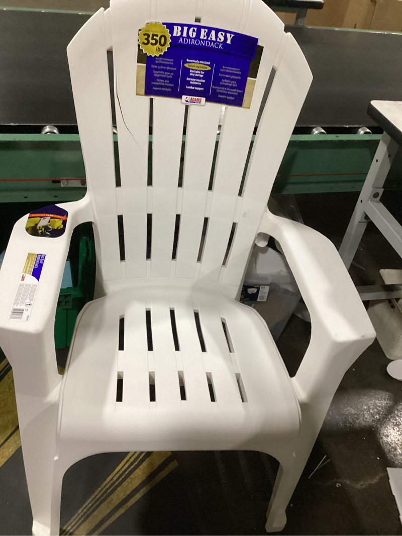 Condition photo showing As Is for adams manufacturing big easy adirondack chair stackable white plastic frame stationary adirondack chair with slat seat