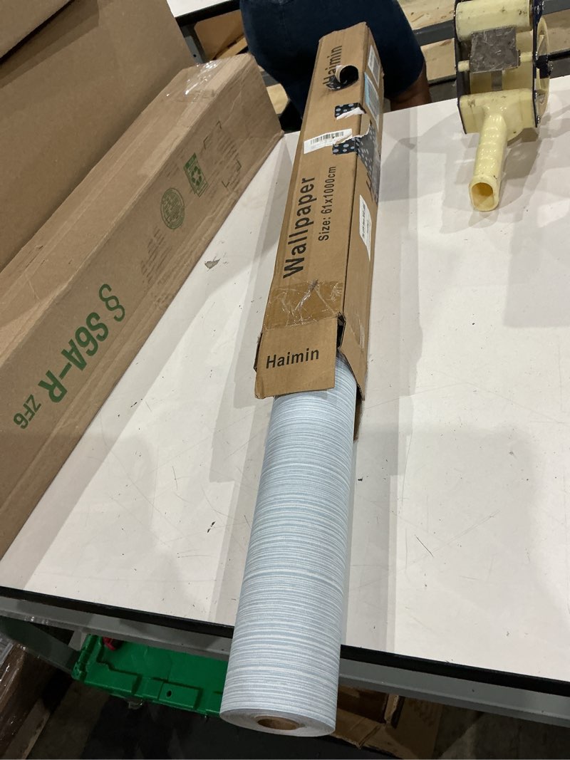 Condition photo showing New/Like New for haimin grasscloth wallpaper textured 24in x 393in fabric contact paper light blue wall paper textured linen peel and stick self-adhesive thick vinyl embossed film wallpaper