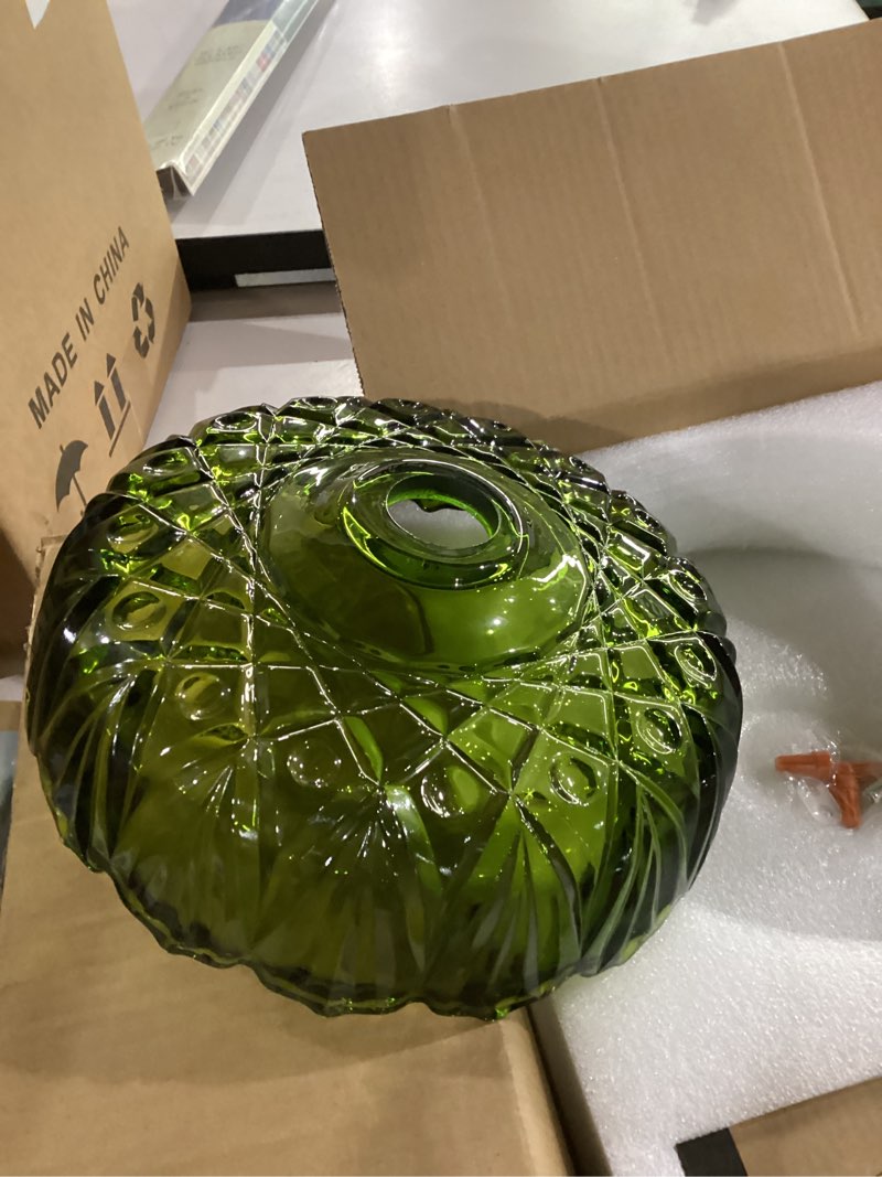 Condition photo showing Good Condition for pendant lights kitchen island,green glass pendant light vintage light fixtures,9.4inch e26 finish ceiling hanging lamp for bedroom living room hallway scindapsus green hardwired 1 pack