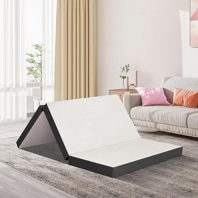 tri fold memory foam mattress 3 inch folding mattress topper portable foldable memory foam mattress non-slip bottom breathable mattress guest bed with zipper washable cover certipur-us certified, full
