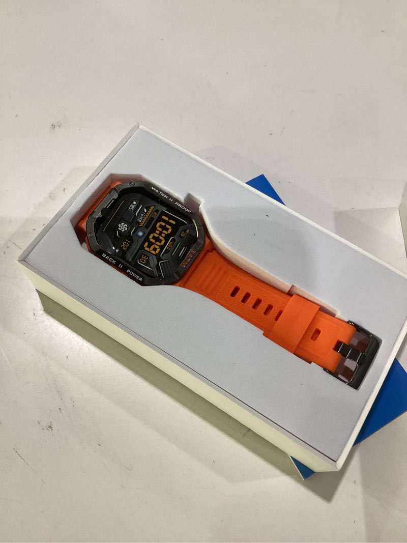 Condition photo showing As Is for military smart watches for men, fitness watch,ip68 waterproof 20days standby,2.02" screen tactical watch with app for heart rate/sleep monitor/blood oxygen,smartwatch for android & iphone orange