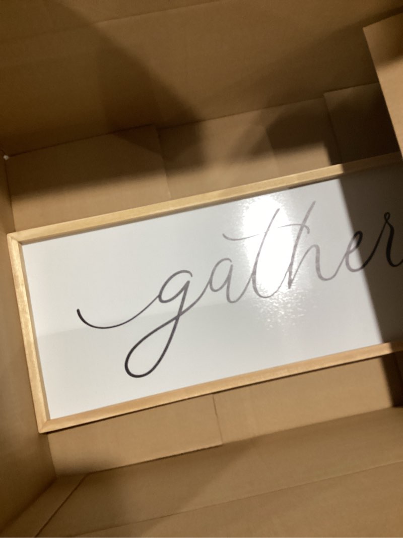 Condition photo showing New/Like New for FZMHASLWW Gather Sign Wall Decor 32"×12" Large Wooden Framed for Dining Room Simple Home Kitchen Hanging Art (Wood) 32"L x 12"W Gather (Wood)