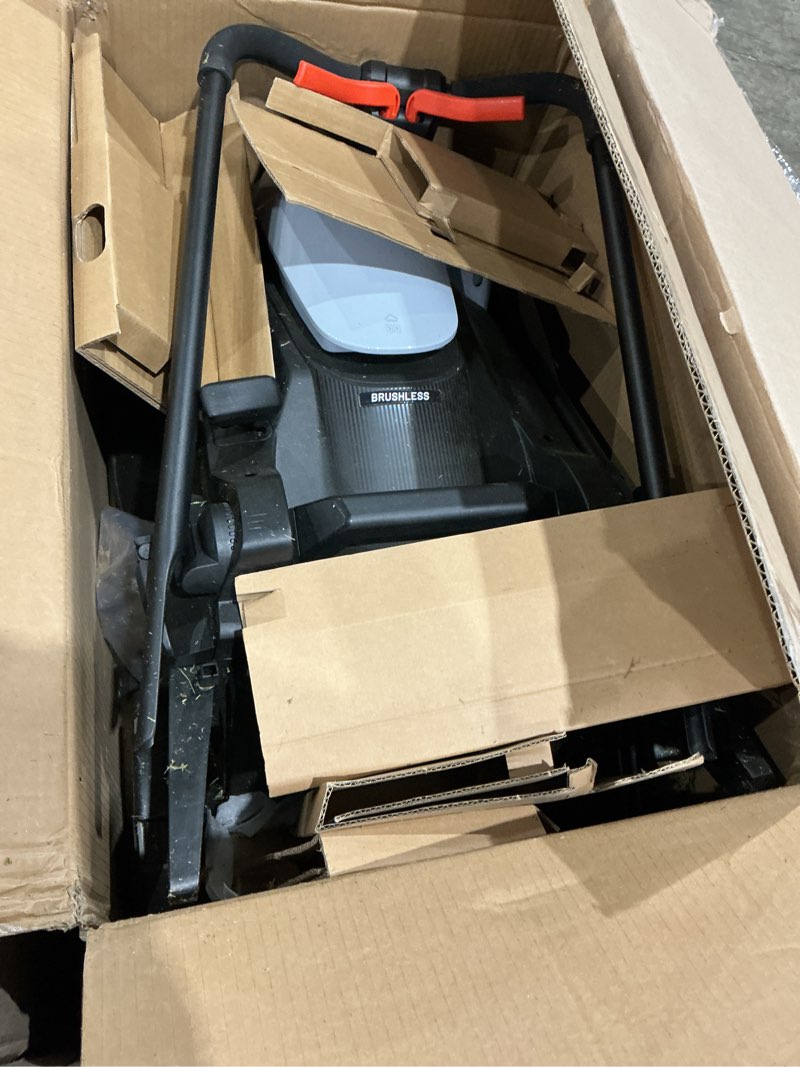 Condition photo showing As Is for litheli 18-inch 40v brushless lawn mower for garden yards, lightweight cordless lawn mower battery powered with 6-position height adjustment, 2x5.0ah battery included basic 5.0ah 18"