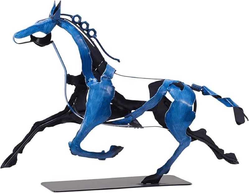 SunBlogs Art Hand Painted Walking Horse Sculpture Western Decor Handmade Metal Horse Statue Home Decor Unique Rustic Animal Statue Gift for Women (Blue
