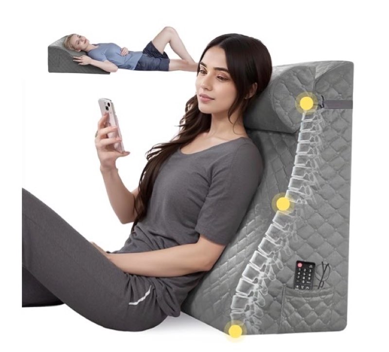 Daneey Reading Pillows for Sitting in Bed Adult Back Pillow for Bed Sitting Up, Back Support Pillow for Bed with Adjustable Roller, Foam Wedge Pillow for Neck, Lumbar, Back, Gray, 20 * 12 * 26IN