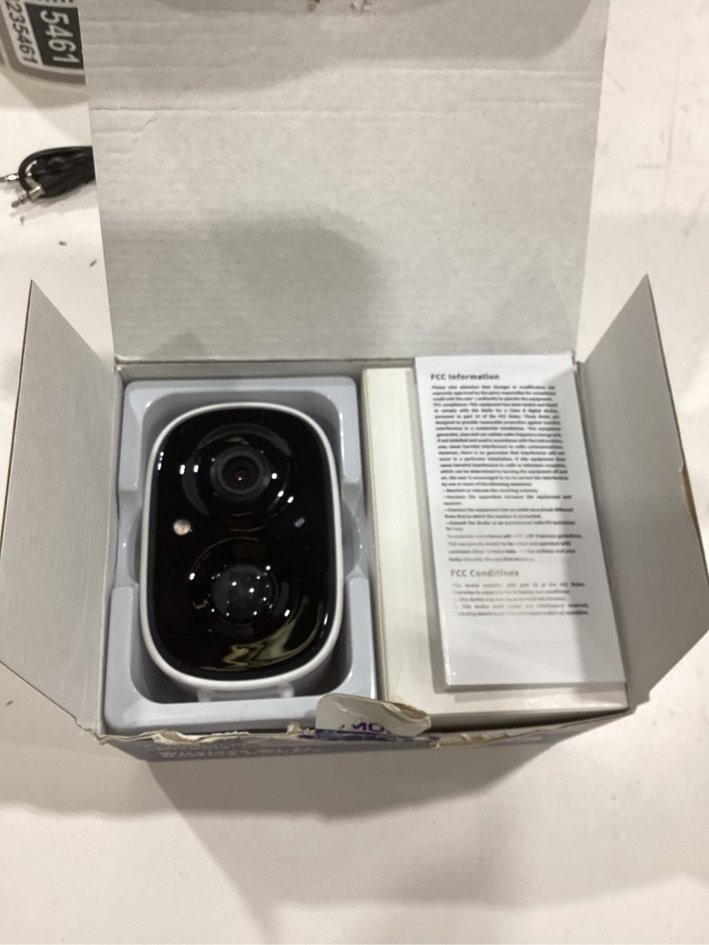 Condition photo showing As Is for 2.5k security camera wireless outdoor, battery powered indoor camera free person detection, magnetic mount cameras for home security, color night vision, spotlight, siren alarm, 2-way talk 1 camera