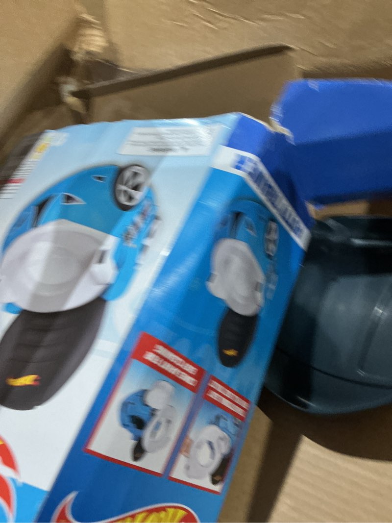 Condition photo showing As Is for hot wheels blue race car potty training toilet, race car potty seat includes detachable toddler toilet seat and kids potty, ages 12 months and up