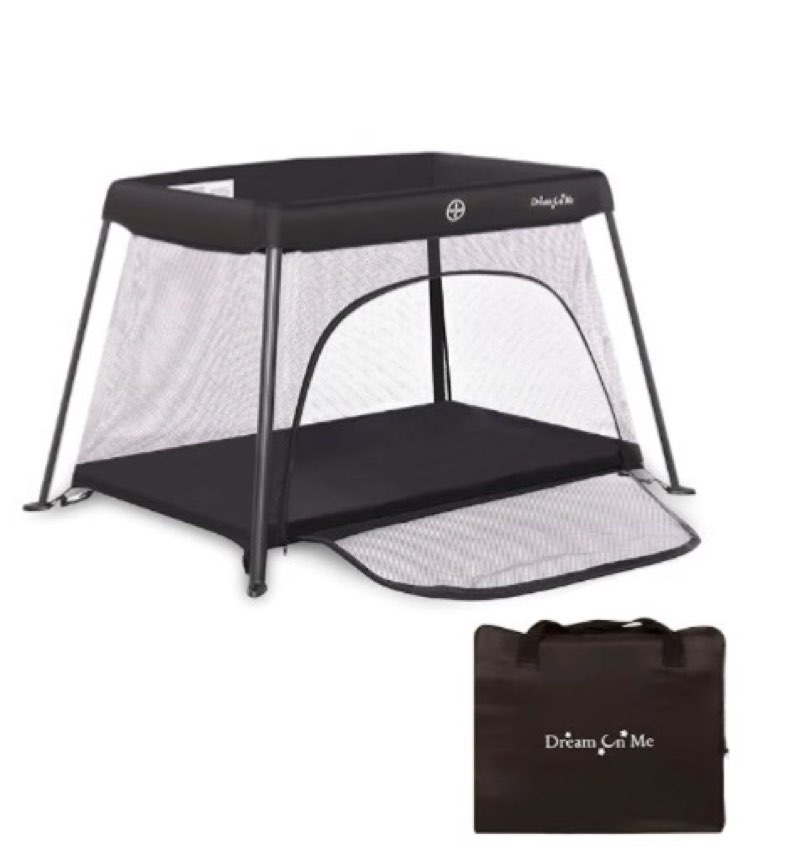 Dream On Me Travel Light Baby Playard with Zipper Access Door, Breathable Mesh Sides with Soft Comfortable Mattress, Easy Fold Design with Travel Carry Bag, Compact Space Saving Design - Black