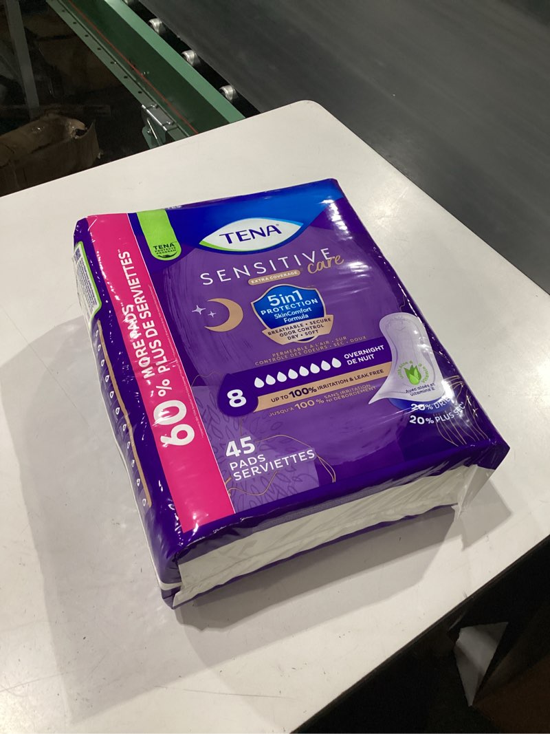 Condition photo showing New/Like New for tena intimates overnight pad, 45 count