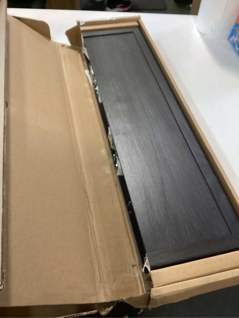 Condition photo showing As Is for HIGH & MIGHTY 515662 Decorative 24" Floating Shelf Holds up to 20lbs, Easy Tool-Free Dry Wall Installation, Beveled, eCommerce Packaging, Espresso Retail Packaging