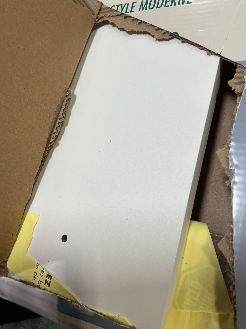 Condition photo showing As Is for ClosetMaid SuiteSymphony Wood Closet Drawer, Add On Accessory, Modern Style, For Storage, Closet, Clothes, 25” x 10” Size for 25 in. Units, Pure White/Satin Nickel