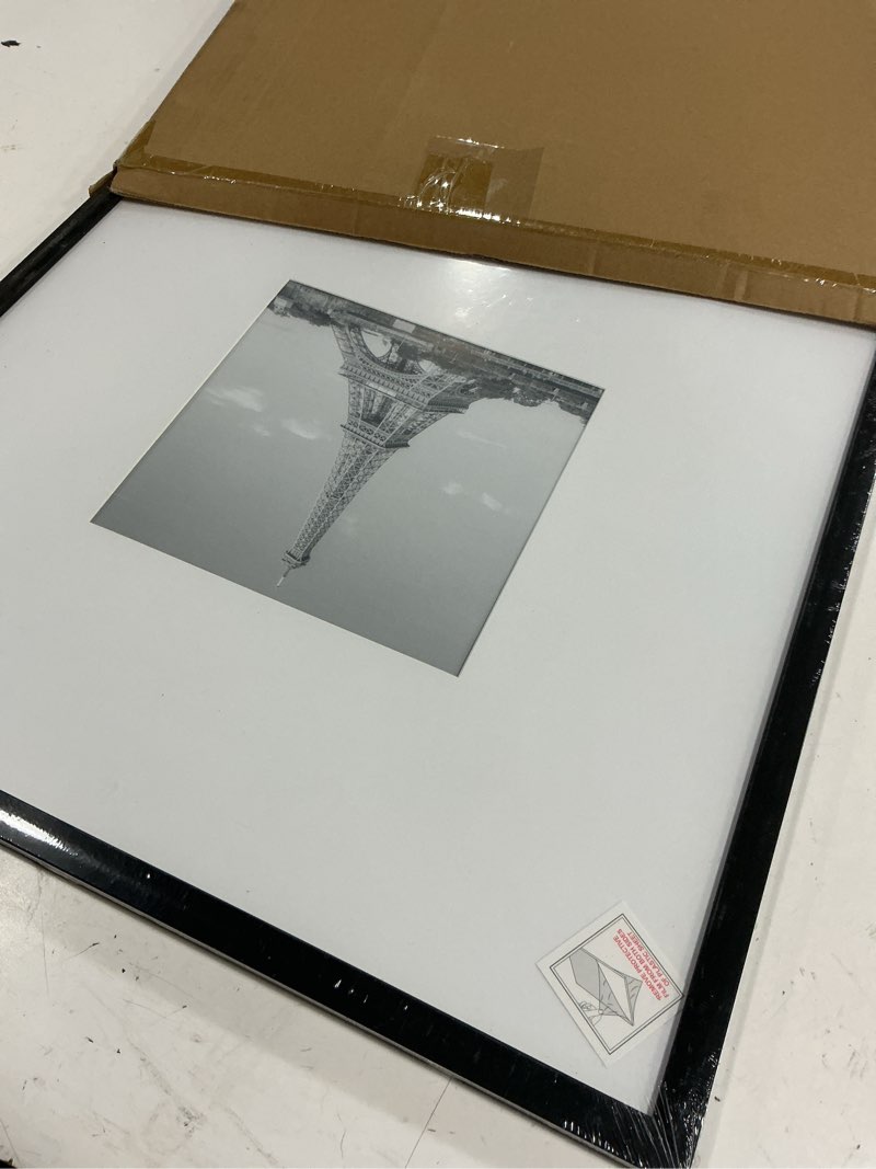 Condition photo showing New/Like New for upsimples 18x18 picture frame, display pictures 8x8 with mat or 18 x 18 without, wall hanging square frames, black, 1 pack black 18x18