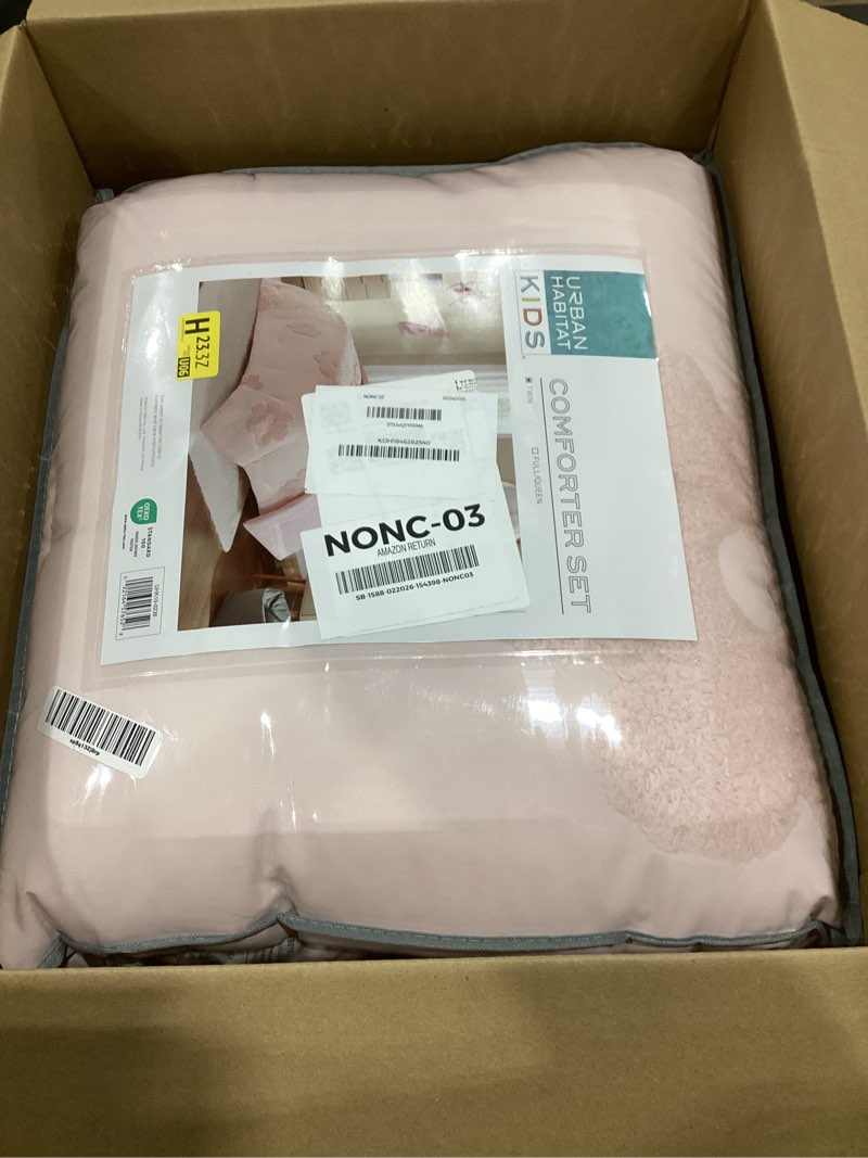 Condition photo showing As Is for Intelligent Design Kids Twin Comforter Set for Girls, Tufted Chenille Floral Comforter Set Twin, Lightweight Polka Dot Comforter Reversible Bed Set, Sham, Pillow, Gracie, Twin Pink 3 Piece Twin Comforter Pink