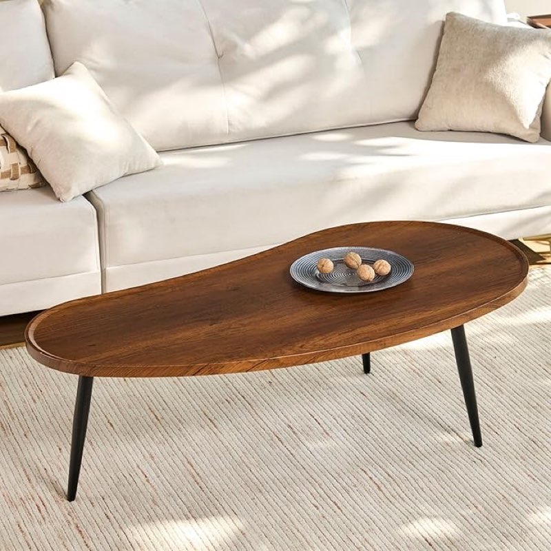 Saint Mossi Modern Coffee Table for Living Room, Mid-Century Mango Shaped Wood Coffee Table, Center Table for Small Space, D47xW23.6xH15, Espresso