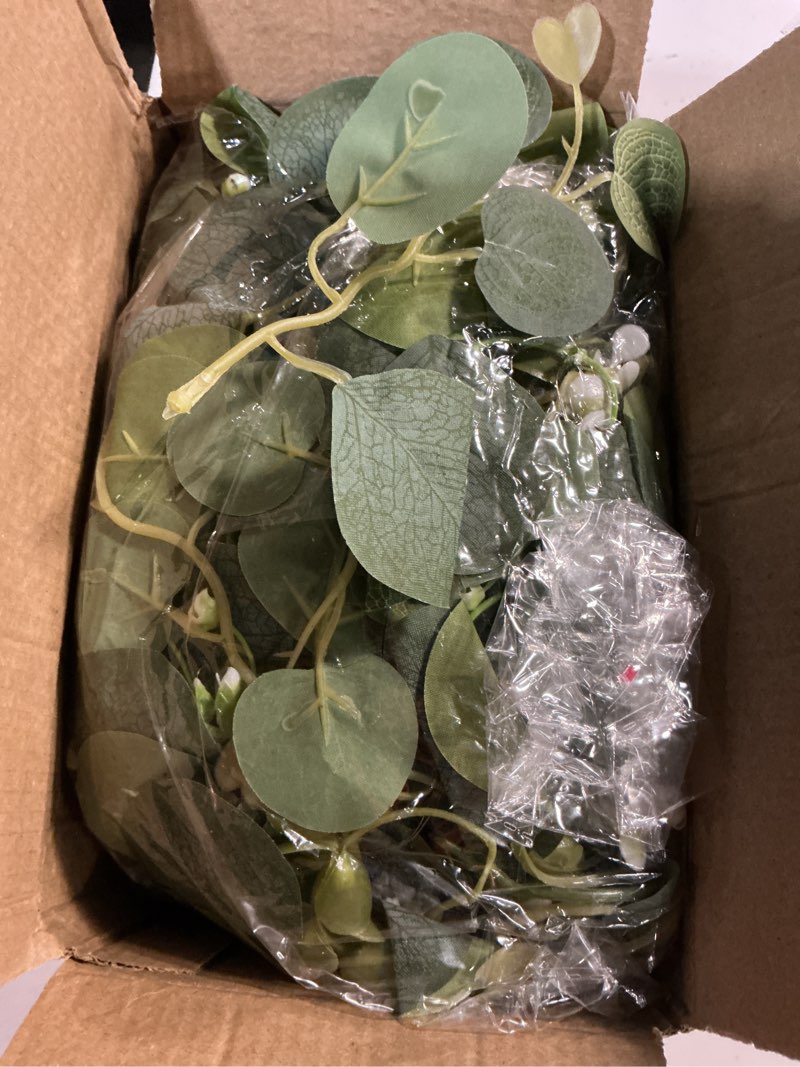 Condition photo showing Good Condition for eucalyptus garland with lights, 4 packs 6ft artificial lighted garland, spring summer green faux garlands for indoor outdoor home decor table runner wedding arches backdrops decor