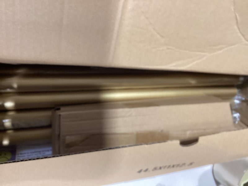 Condition photo showing As Is for Gold Decorative Farmhouse Curtain Rods:72-144" Adjustable Heavy Duty Single Window Curtain Rod for Bedroom Living Room,Brass Gold Boho Rustic Drapery Rods with Vintage Twist Finial Easy Install 72-144" ( 1pack ) Brass Gold