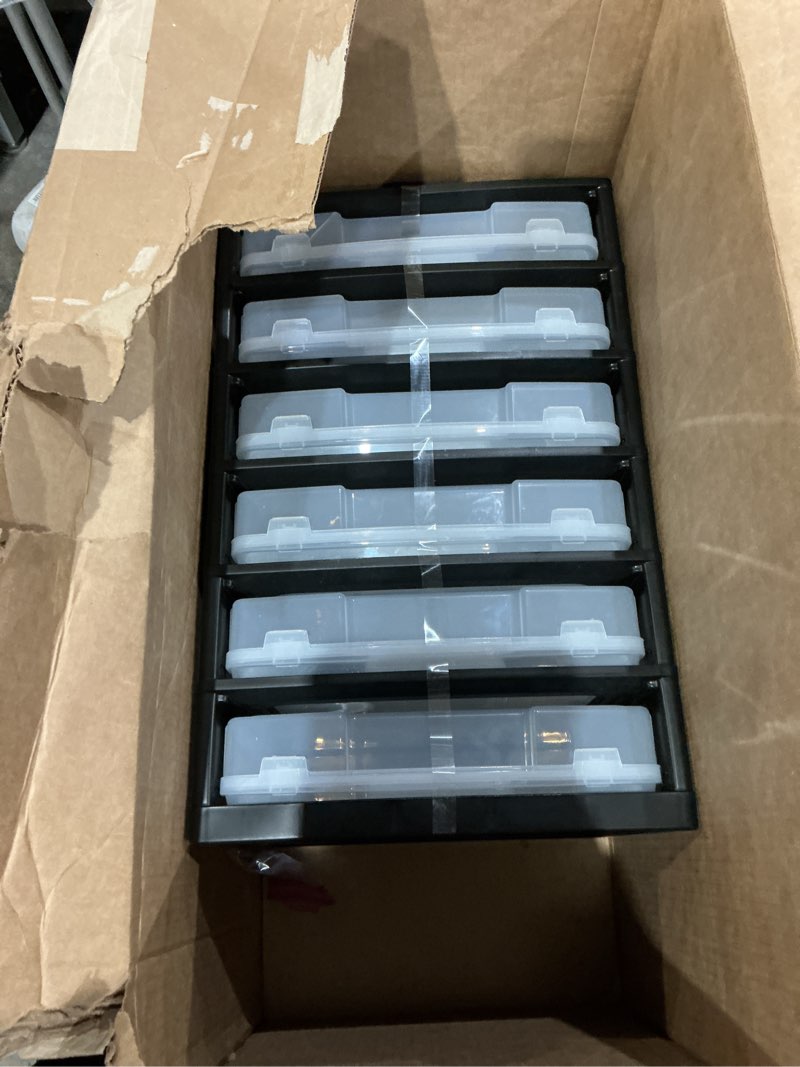 Condition photo showing As Is for similar. iris usa craft plastic organizers and storage, rolling storage cart for classroom supplies, storage organizer for art supplies, drawer top organizer for small parts, 6 drawer, black/pearl black 6 drawer with wheels