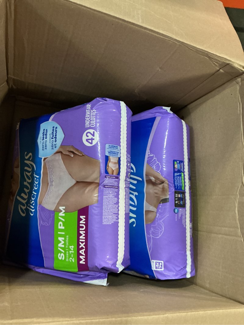 Condition photo showing New/Like New for Always Discreet Adult Incontinence Underwear for Women and Postpartum Underwear, Small/Medium, Up to 100% Bladder Leak Protection, 84 Count (2 Packs of 42) Small/Medium 84