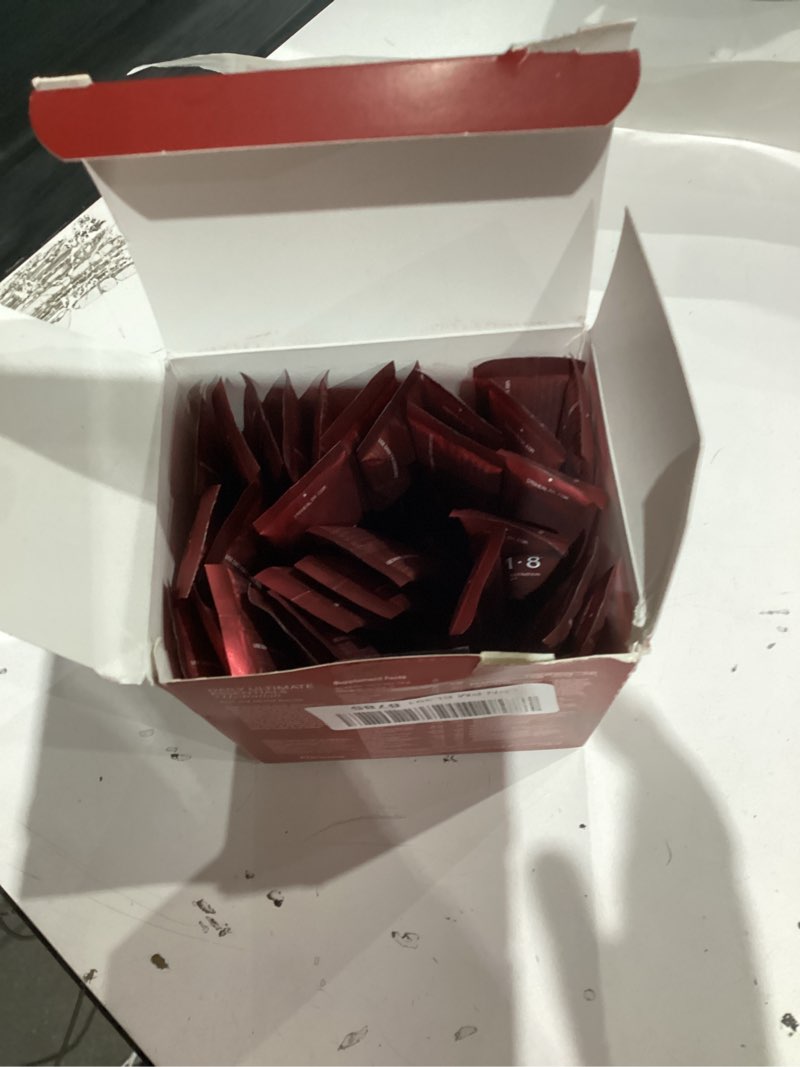 Condition photo showing As Is for IM8 Daily Ultimate Essentials All-in-One Multivitamin Supplement, 92 Nutrient Rich Ingredients CoQ10, Probiotics, Vitamins, Greens, Gluten Free, Vegan, Acai Mixed Berry (30 Servings, Travel Packs) 30 Travel Packs