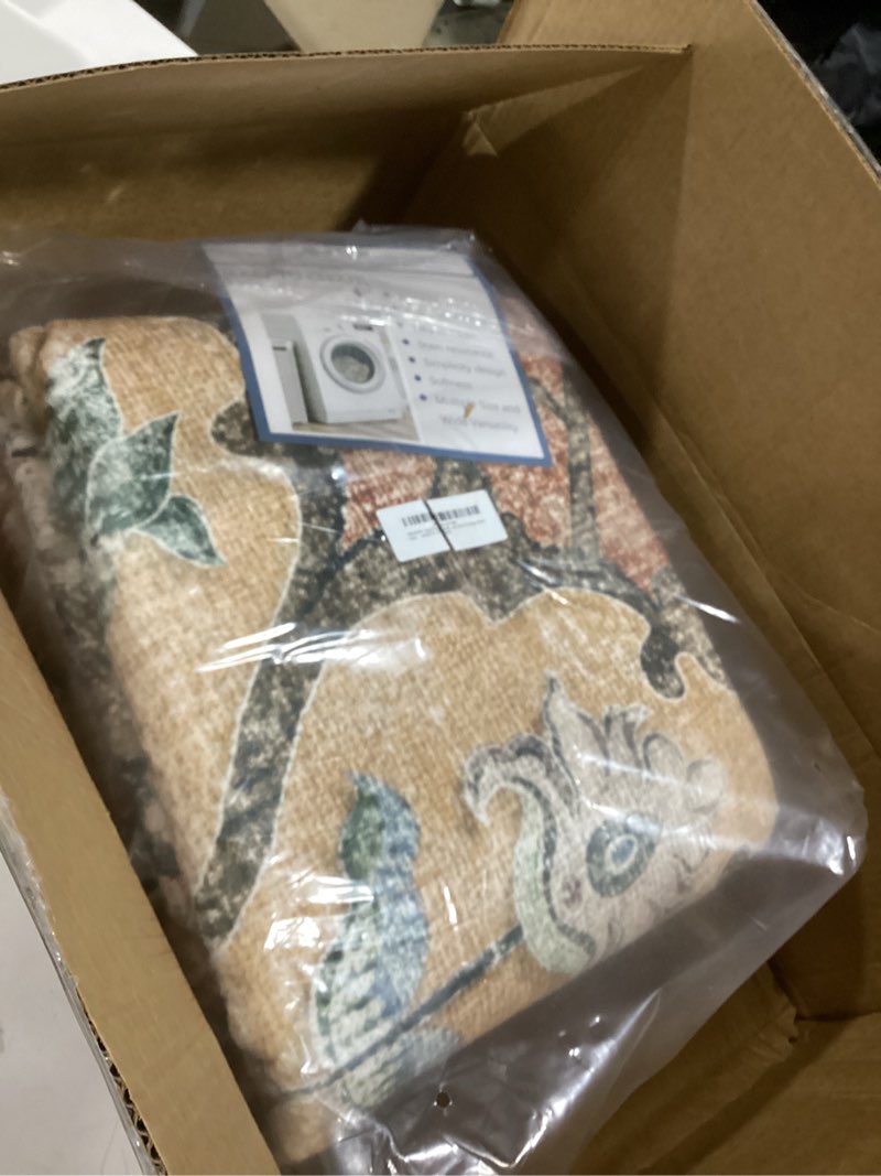 Condition photo showing Good Condition for Area Rugs 8ft Washable Non-Slip, Floral Vintage Distress Print Pattern Medallion Carpet for Living Room Bedroom Dining Room, Brick Red Rust Neutral Brown Burnt Orange Brick/Brown/Green 8' (Round)