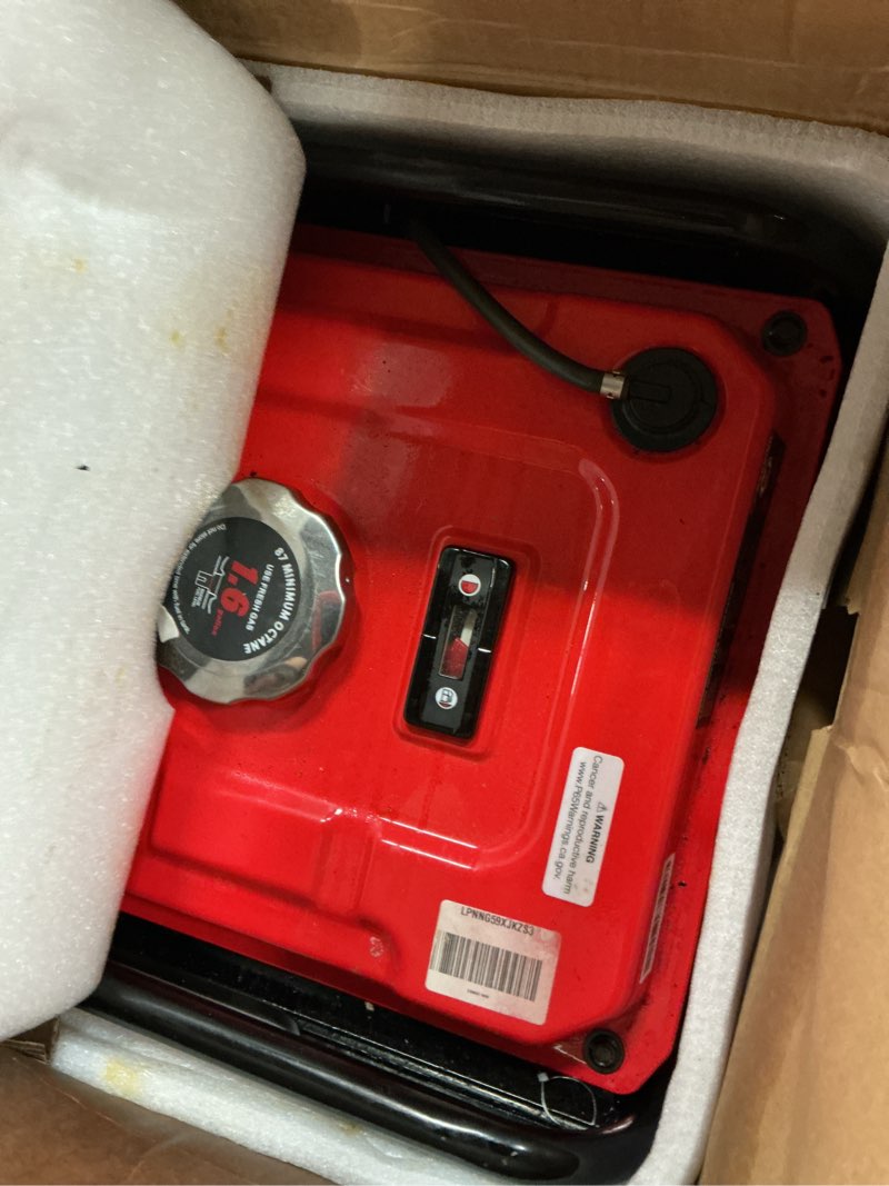 Condition photo showing As Is for 4400-watt portable inverter generator, gas powered, co-sensor, lightweight & quiet for home use and