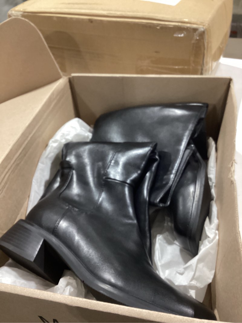 Condition photo showing Good Condition for similar to qiy knee high boots women faux leather elastic boots low heel square toe side zipper fall long tall boots for women 8.5 black