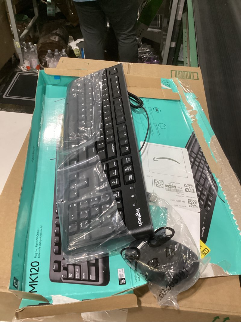 Condition photo showing As Is for Logitech MK120 Wired Keyboard and Mouse Combo for Windows, Optical Wired Mouse, Full-Size, USB, Compatible with PC, Laptop - Black