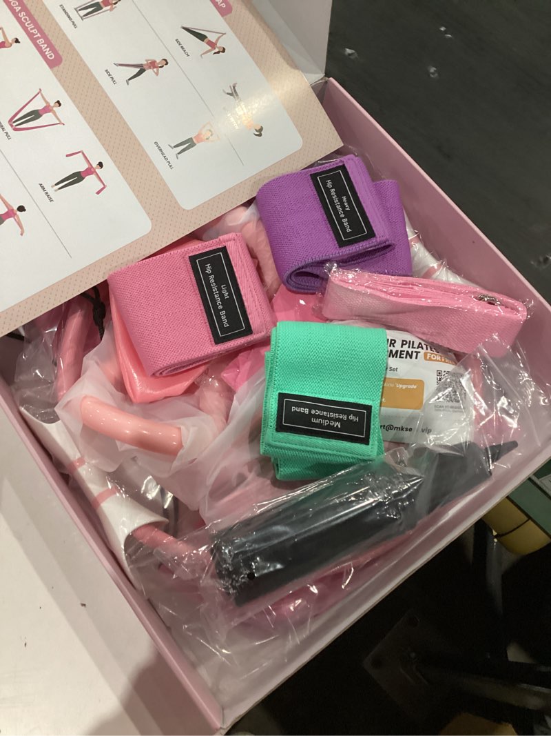 Condition photo showing New/Like New for pilates ring set for women, home workout pilates equipment with resistance bands, 14'' magic circle, mini ball, pilates starter kit for strength, toning and flexibility medium-level2 pink